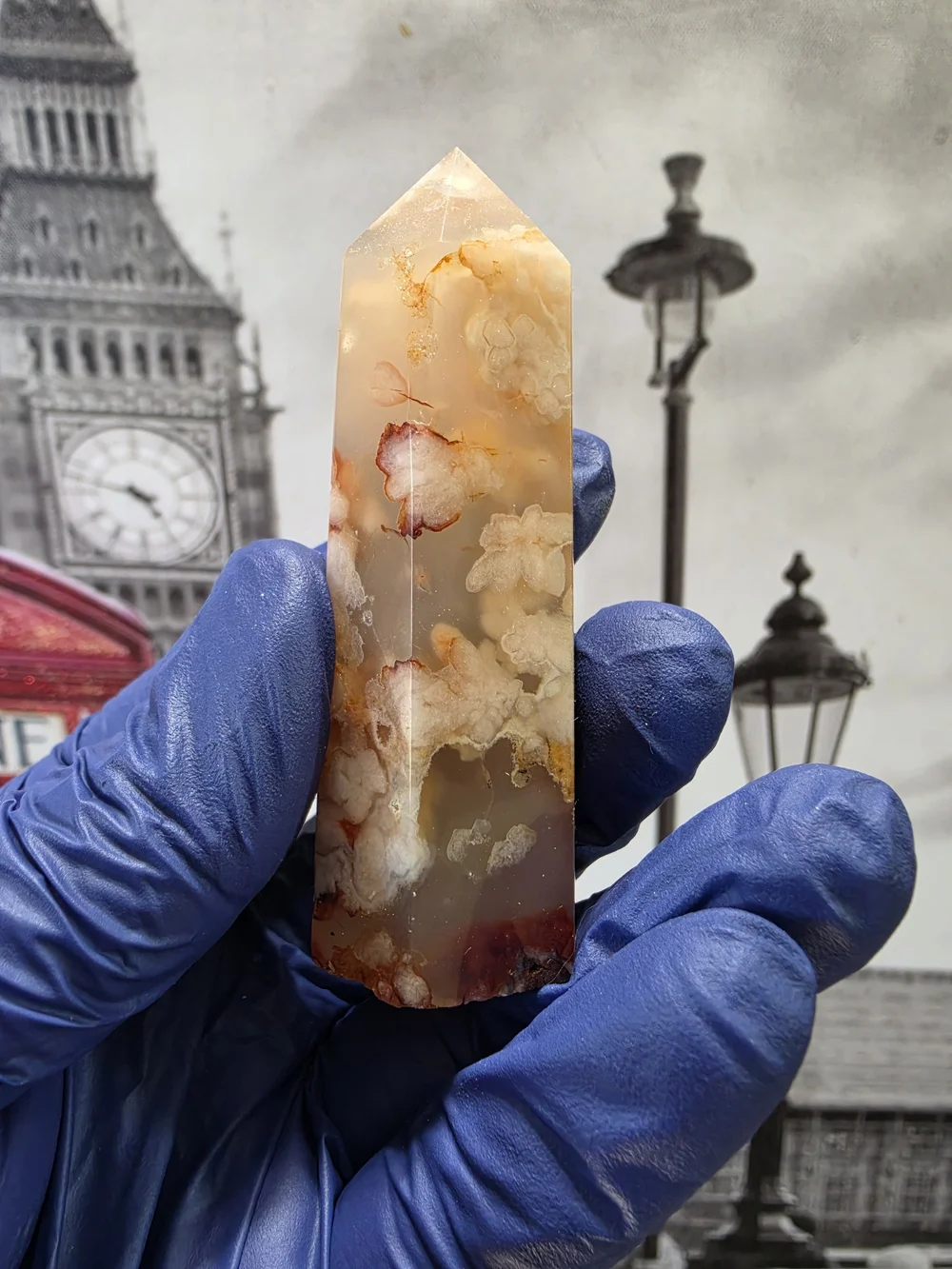 Flower Agate Point - Flowery Cream & Orange Polished Tower